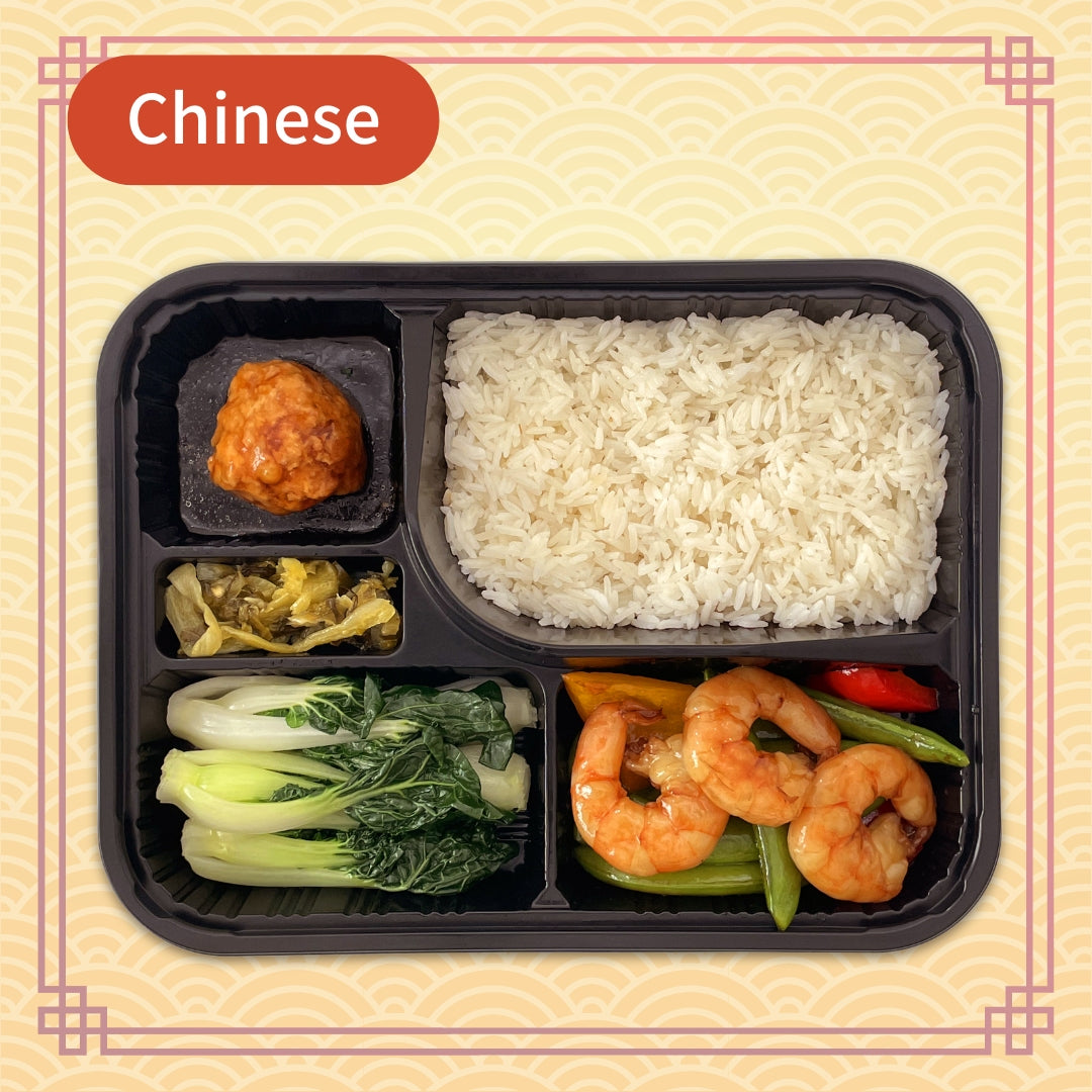 Sauteed Shrimp with Oyster Sauce Bento