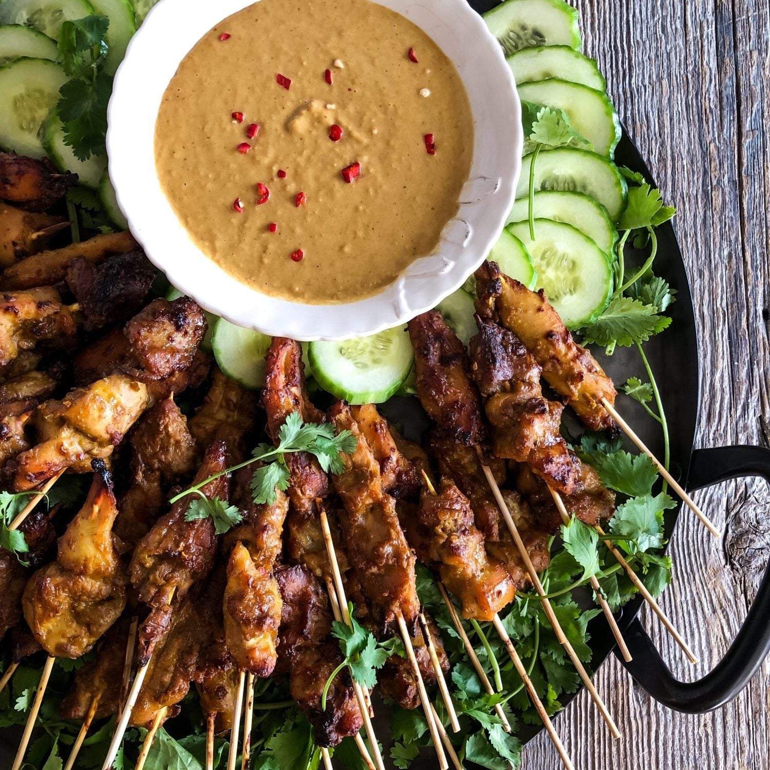 Wild Fire Skewers Platter (Satay Pork Skewers (6 skewers) and Satay Chicken Skewers, Finger Food Hong Kong, Party Food, Happy Hour, Deluxe Chinese Cuisine, Family Gathering, Office Party, Birthday Party, Private Party, Private Kitchen, Corporates, Wedding, Wine Tasting, Events